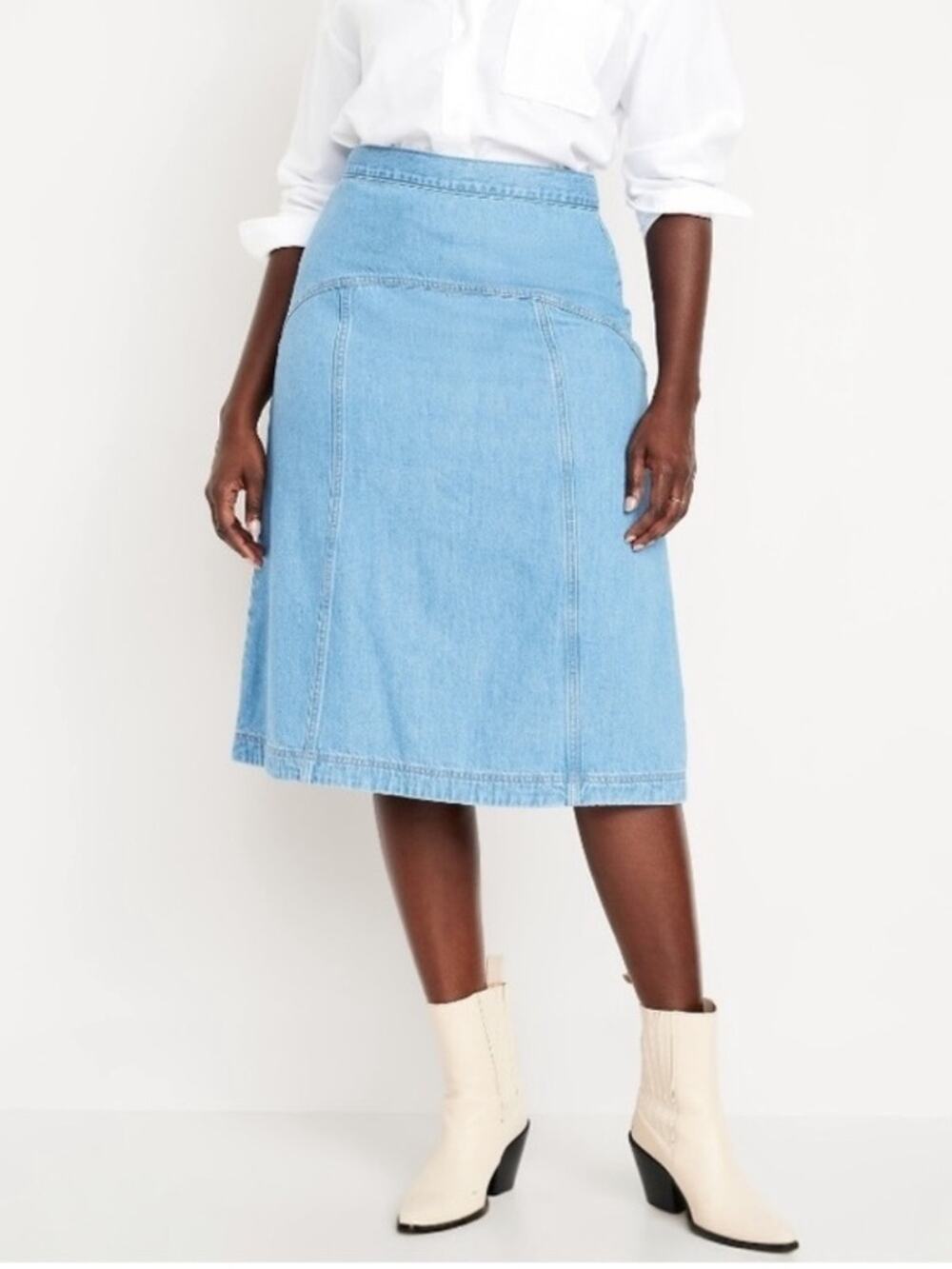 Old Navy Mr. Western Midi Skirt A-line Light Wash 100% Cotton Size 18